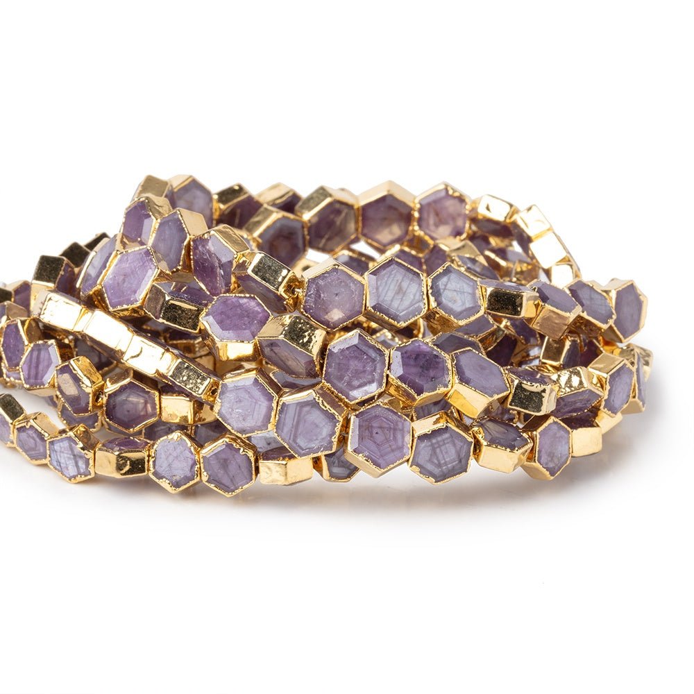 5-8mm Gold Leaf Star Ruby Bevel Faceted Hexagonal Beads 14 inch 51 pieces AA - Beadsofcambay.com