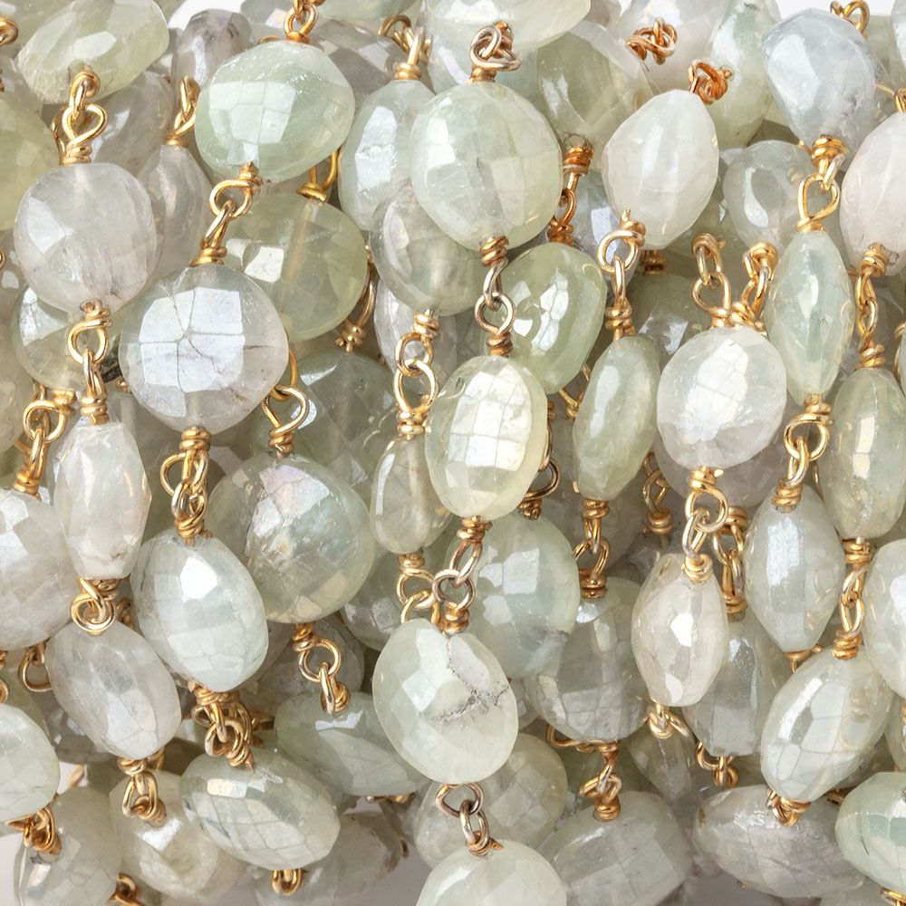 5-8mm Mystic Prehnite Faceted Coins on Vermeil Chain - Beadsofcambay.com
