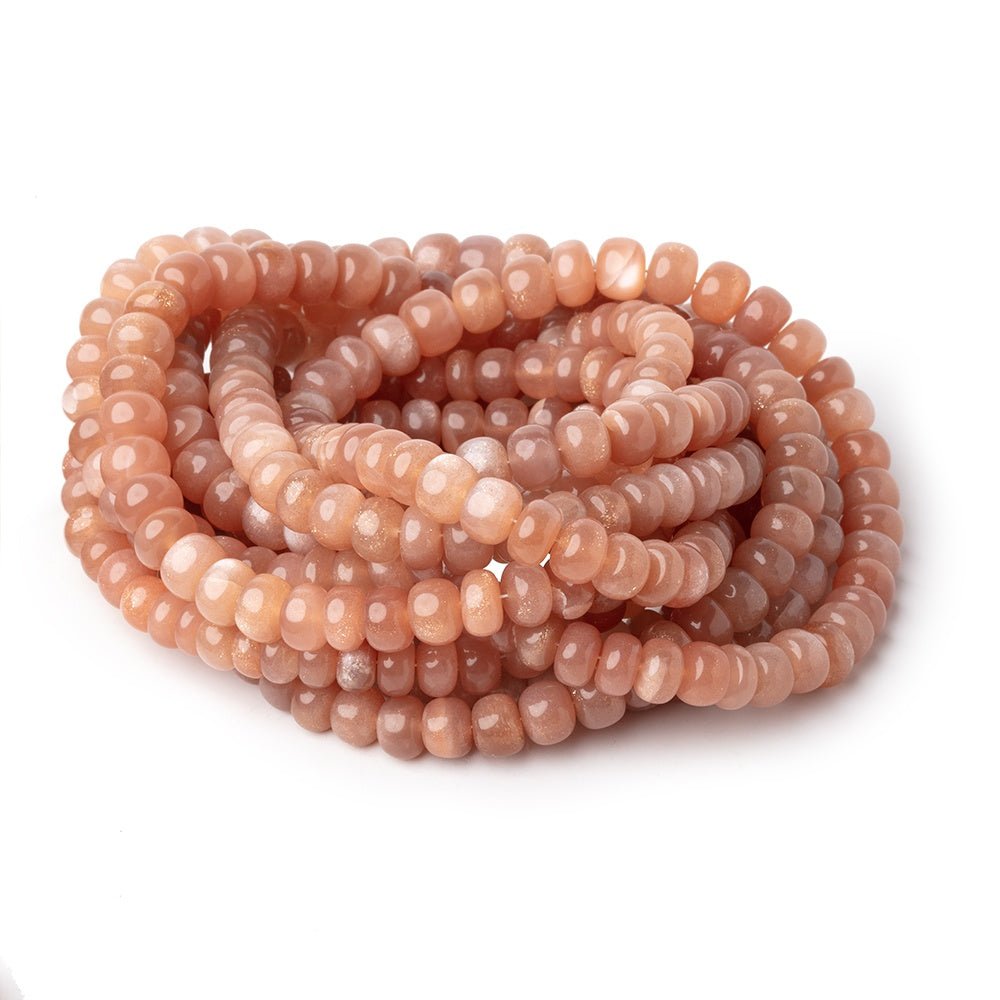 5-8mm Peach Moonstone Plain Rondelle Beads 16 inch 86 pieces - Beadsofcambay.com