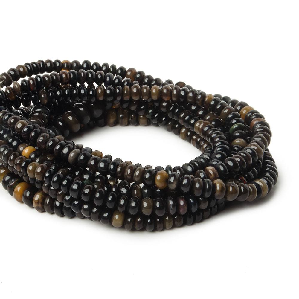 5-9mm Black Ethiopian Opal Plain Rondelle Beads 17.5 inch 130 pieces - Beadsofcambay.com