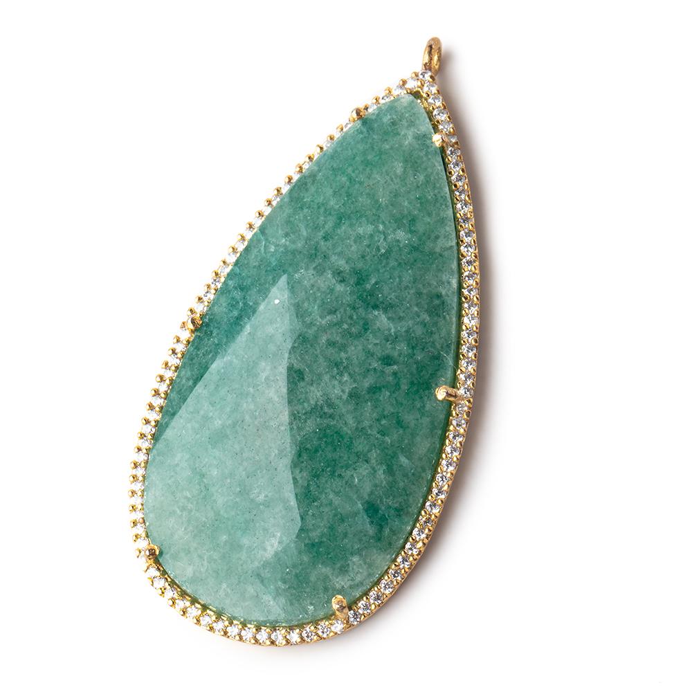 50x25mm Gold CZ Bezel & Amazonite faceted pear Pendant 1 piece - Beadsofcambay.com