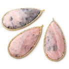 50x25mm Vermeil Bezeled White CZ & Pink Opal Faceted Pear Pendant 1 piece - Beadsofcambay.com