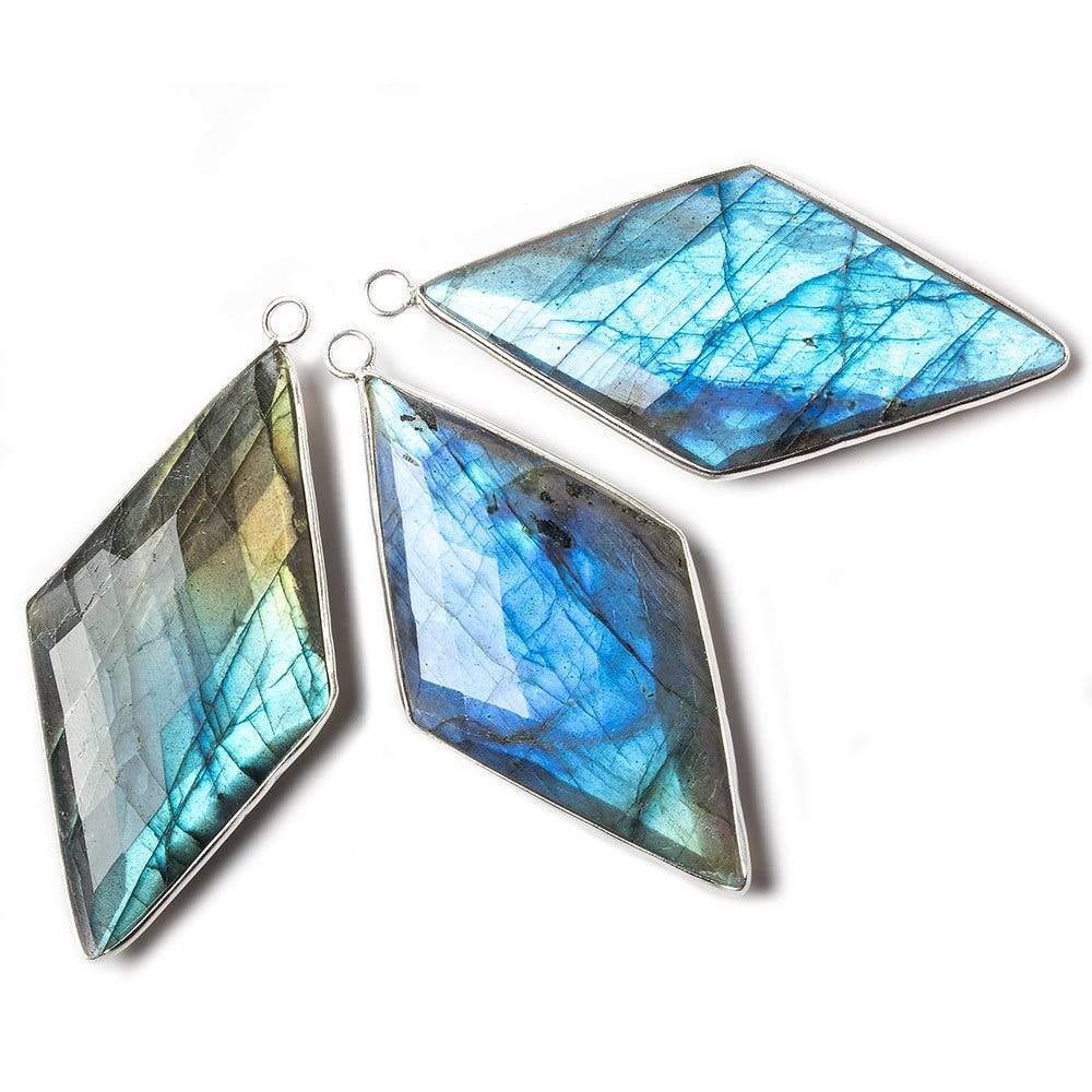 50x26mm Sterling Silver bezel Labradorite faceted kite Pendant 1 focal bead - Beadsofcambay.com