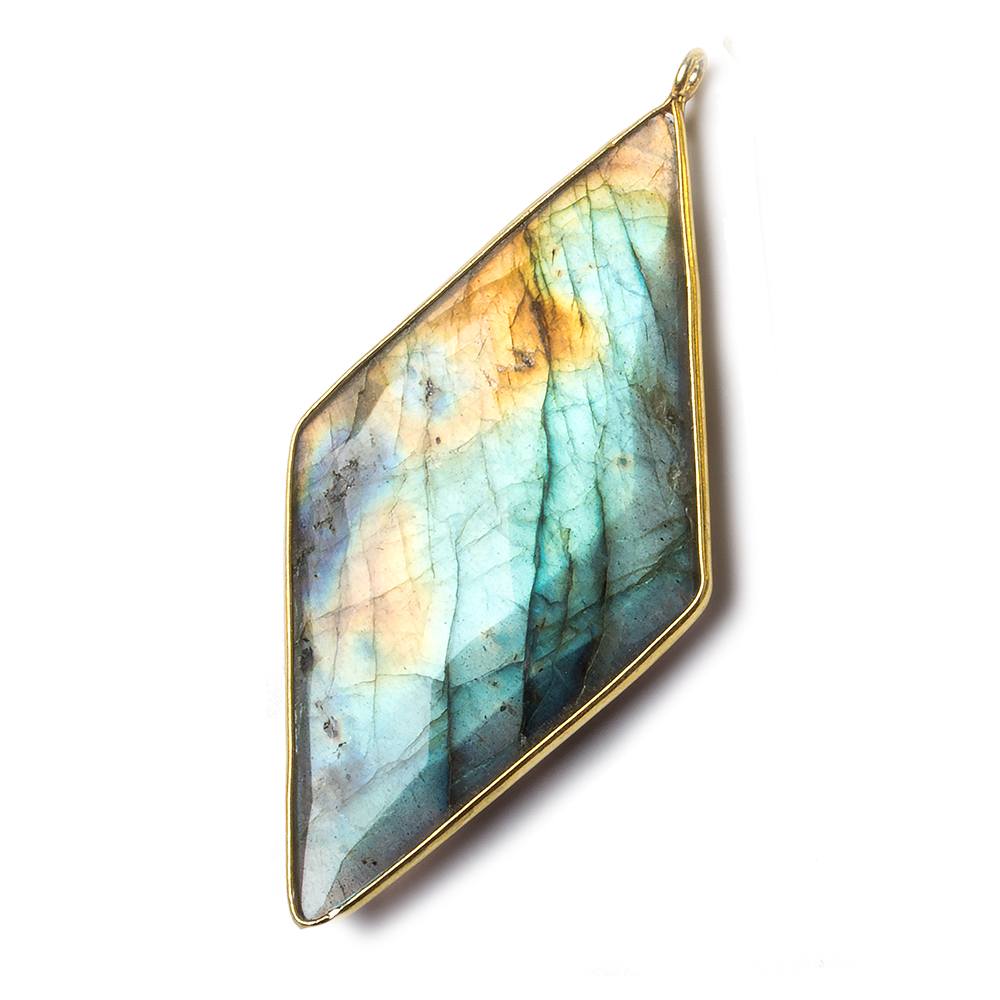 50x26mm Vermeil bezel Labradorite faceted kite Pendant 1 focal - Beadsofcambay.com