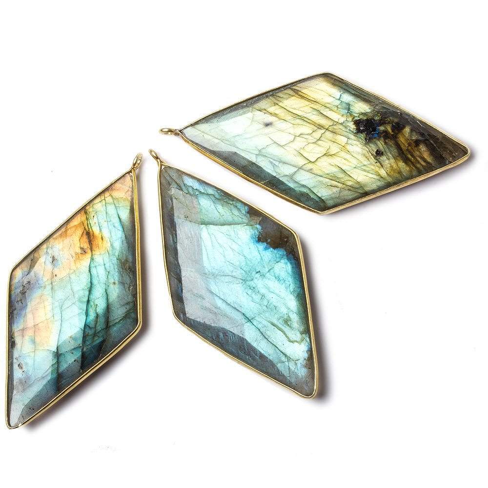 50x26mm Vermeil bezel Labradorite faceted kite Pendant 1 focal - Beadsofcambay.com