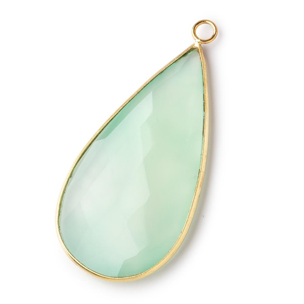 50x26mm Vermeil Bezel Seafoam Chalcedony Faceted Pear Pendant 1 piece - Beadsofcambay.com