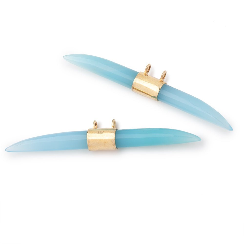 50x5mm Vermeil Bezel Seafoam Chalcedony Horn Connector 1 Focal piece - Beadsofcambay.com
