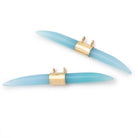 50x5mm Vermeil Bezel Seafoam Chalcedony Horn Connector 1 Focal piece - Beadsofcambay.com