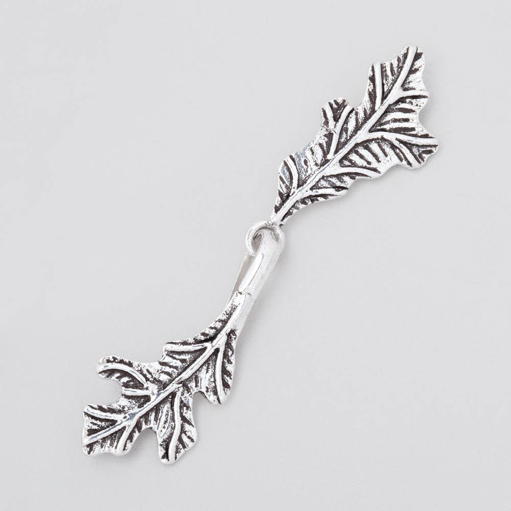 51x11mm Antiqued Sterling Silver Hook & Eye Clasp Oak Leaves 1 piece - Beadsofcambay.com