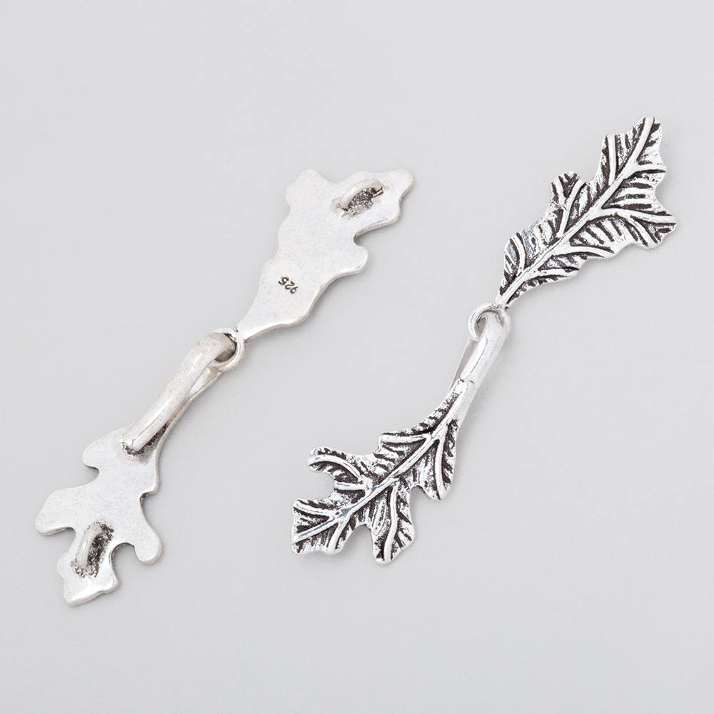 51x11mm Antiqued Sterling Silver Hook & Eye Clasp Oak Leaves 1 piece - Beadsofcambay.com