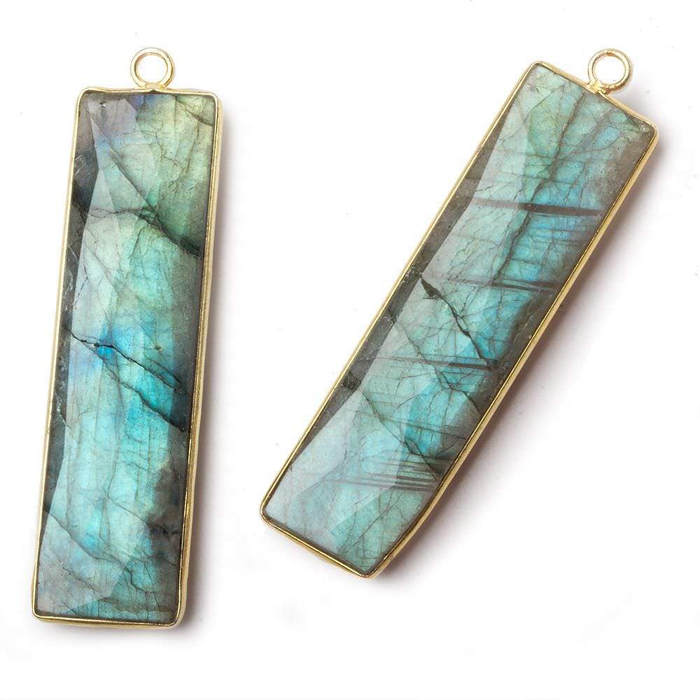 52.5x14.5mm Vermeil Bezel Labradorite faceted rectangle bar pendant 1 piece - Beadsofcambay.com