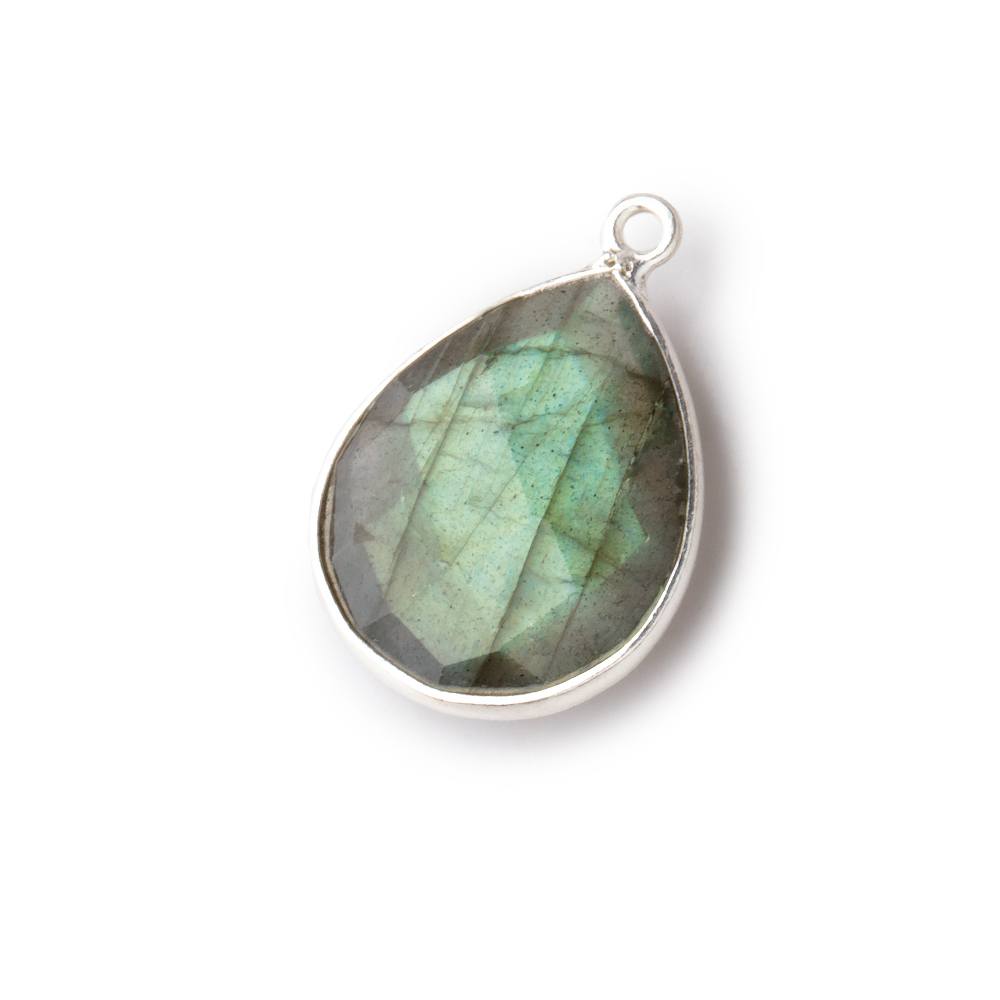 18x15mm Silver Bezeled Labradorite Faceted Pear Focal Bead 1 piece - BeadsofCambay.com
