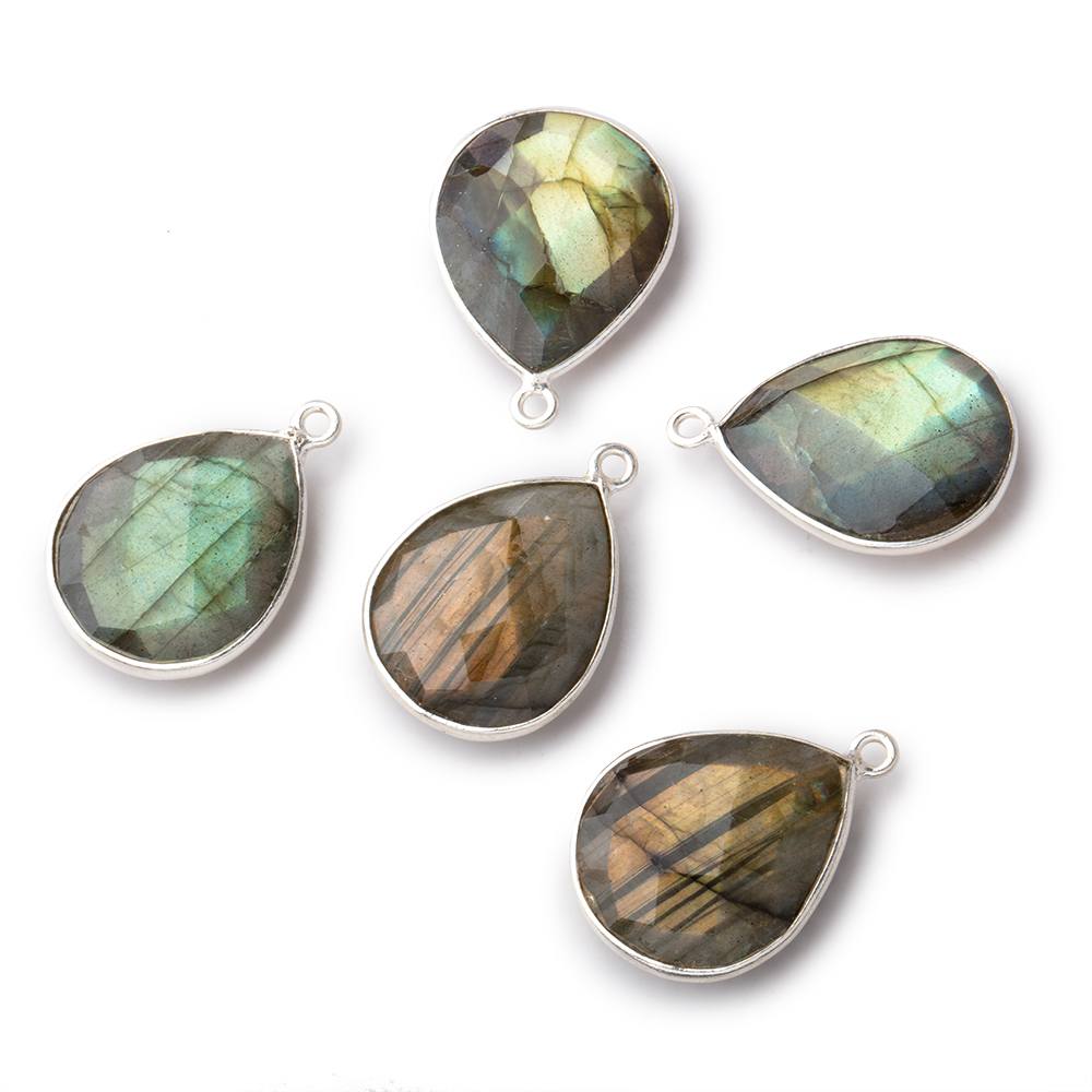 18x15mm Silver Bezeled Labradorite Faceted Pear Focal Bead 1 piece - BeadsofCambay.com