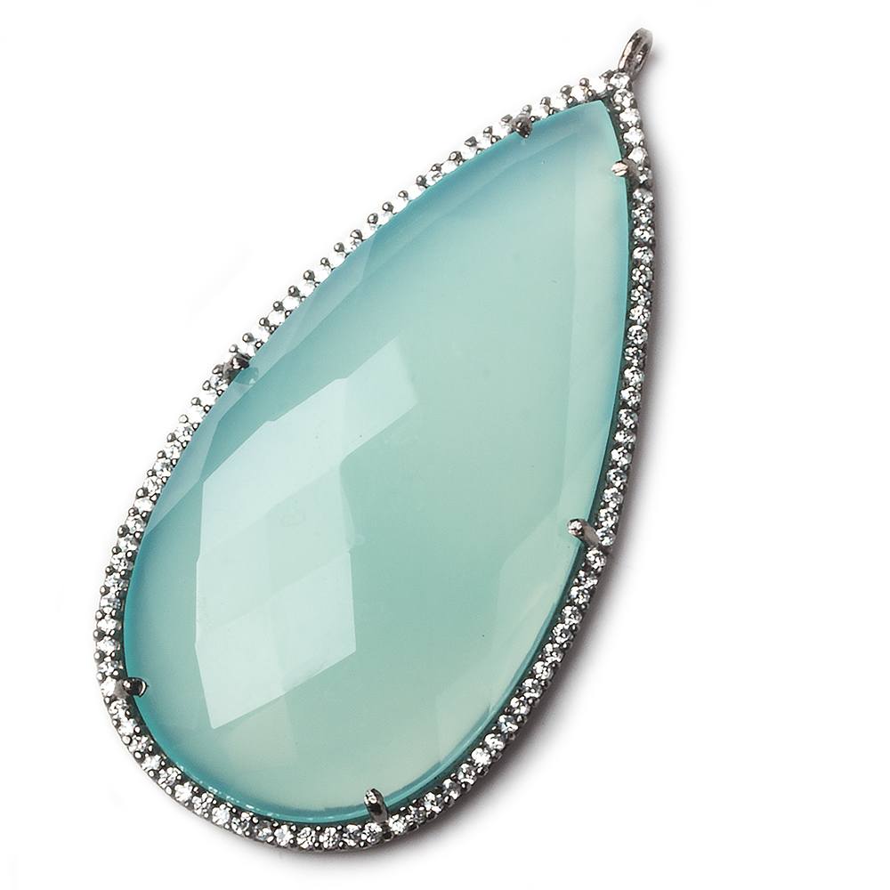 52x25mm Black Gold Bezel CZ and Seafoam Chalcedony Pear Pendant 1 focal bead - Beadsofcambay.com