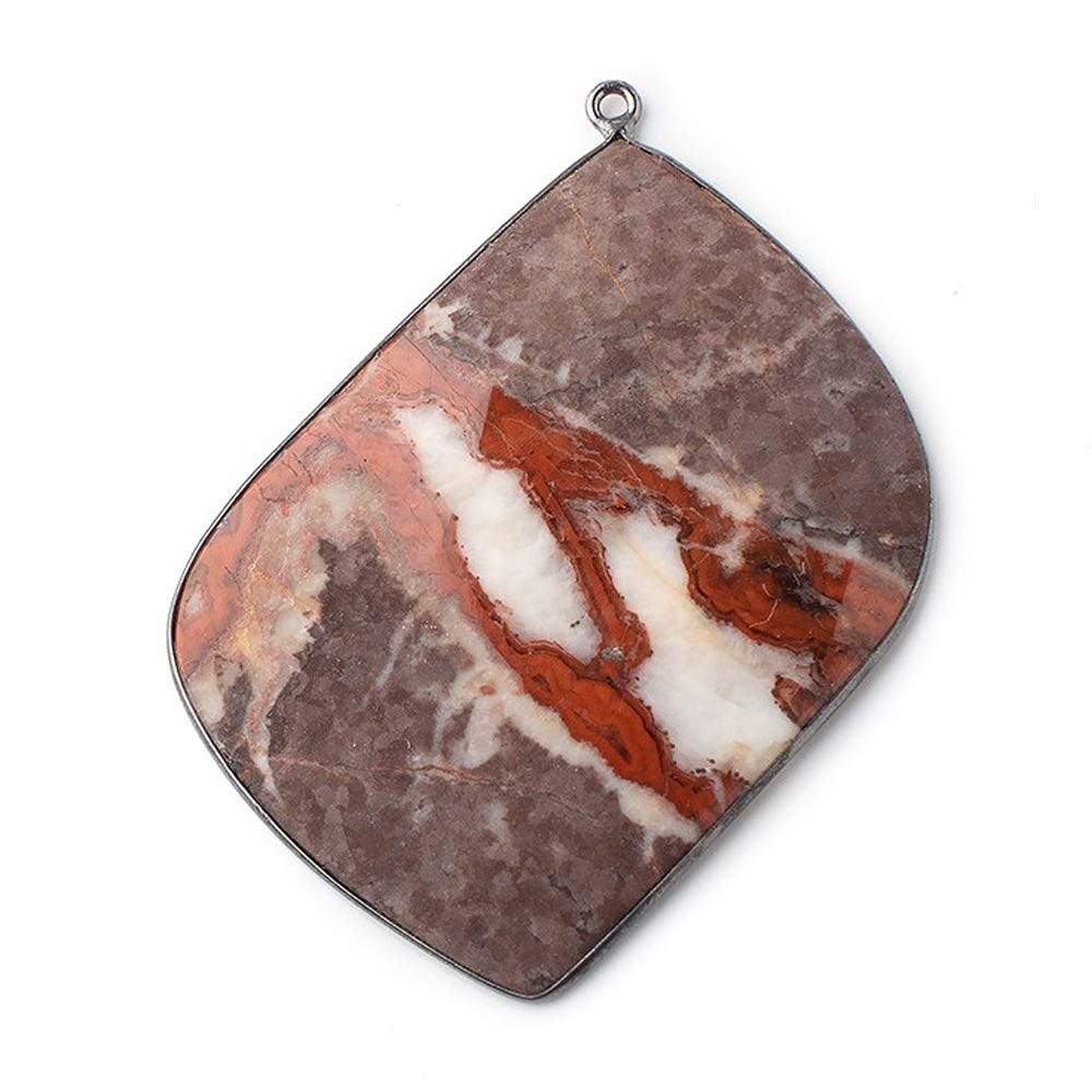 53x44mm Black Gold Bezeled Banded Jasper Freeform 1 Piece - Beadsofcambay.com