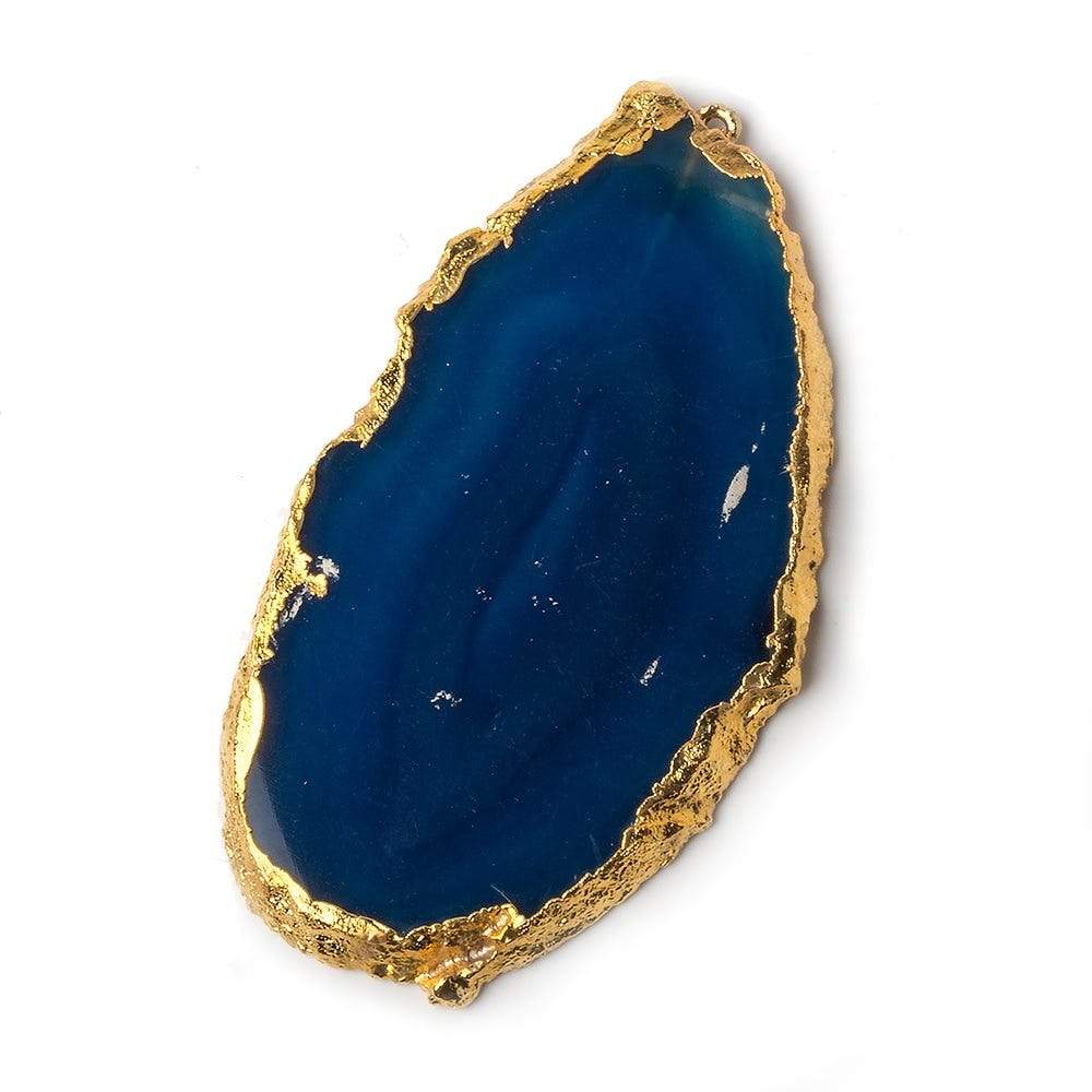 54x30mm Gold Leaf Aegean Blue Agate Slice Focal Bead Pendant 1 piece - Beadsofcambay.com