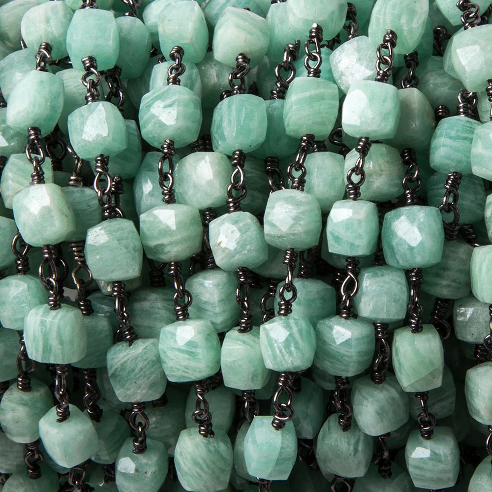 5.5-6.5mm Amazonite faceted cube Black Gold plated Chain by the foot 27 pcs - Beadsofcambay.com