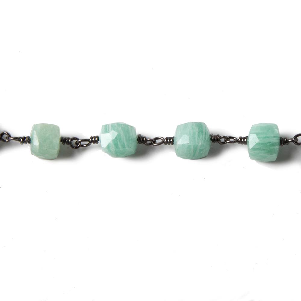 5.5-6.5mm Amazonite faceted cube Black Gold plated Chain by the foot 27 pcs - Beadsofcambay.com