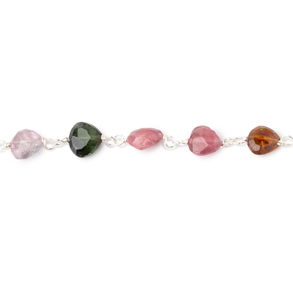 5.5-6.5mm Multi Color Tourmaline Faceted Hearts on Sterling Silver Chain - Beadsofcambay.com
