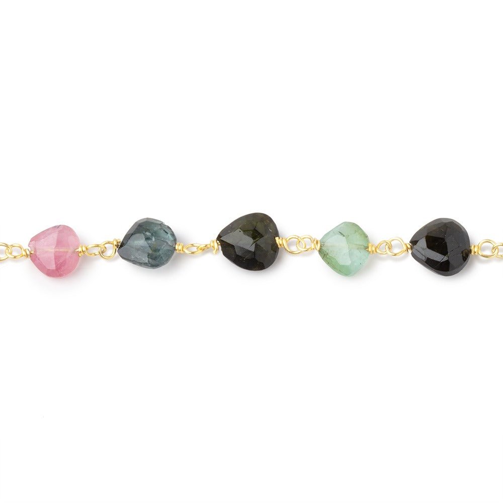 5.5-6.5mm Multi Color Tourmaline Faceted Hearts on Vermeil Chain - Beadsofcambay.com
