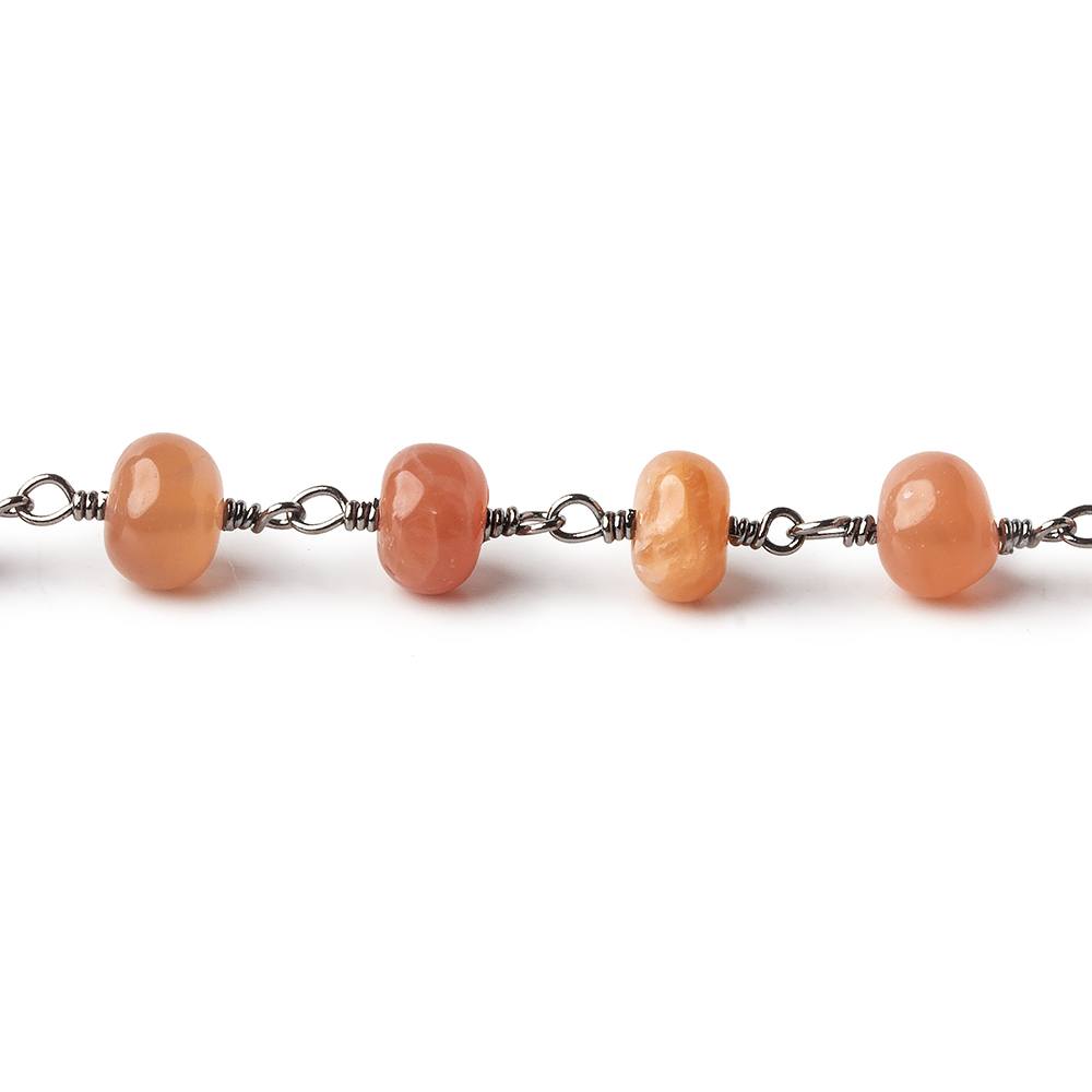 5.5-6mm Angel Skin Peach Moonstone plain rondelles Black Gold plated Chain by the foot 27 beads per - Beadsofcambay.com