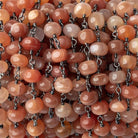5.5-6mm Angel Skin Peach Moonstone plain rondelles Black Gold plated Chain by the foot 27 beads per - Beadsofcambay.com