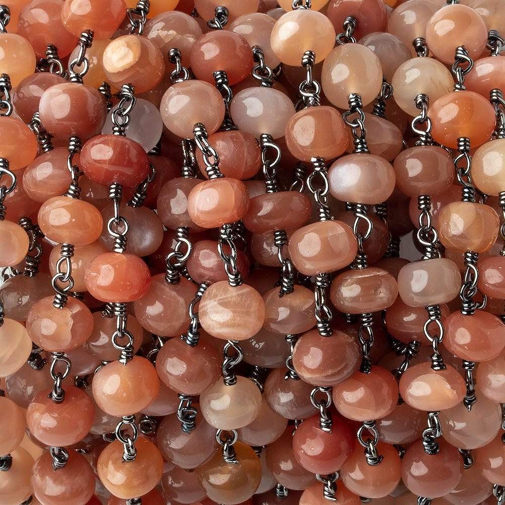 5.5-6mm Angel Skin Peach Moonstone plain rondelles Black Gold plated Chain by the foot 27 beads per - Beadsofcambay.com