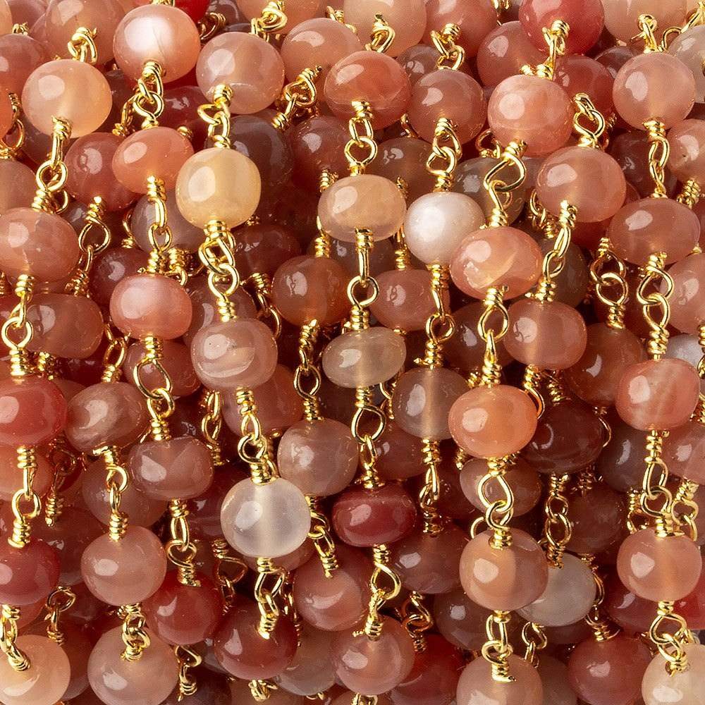 5.5-6mm Angel Skin Peach Moonstone plain rondelles Gold plated Chain by the foot 27 beads per - Beadsofcambay.com