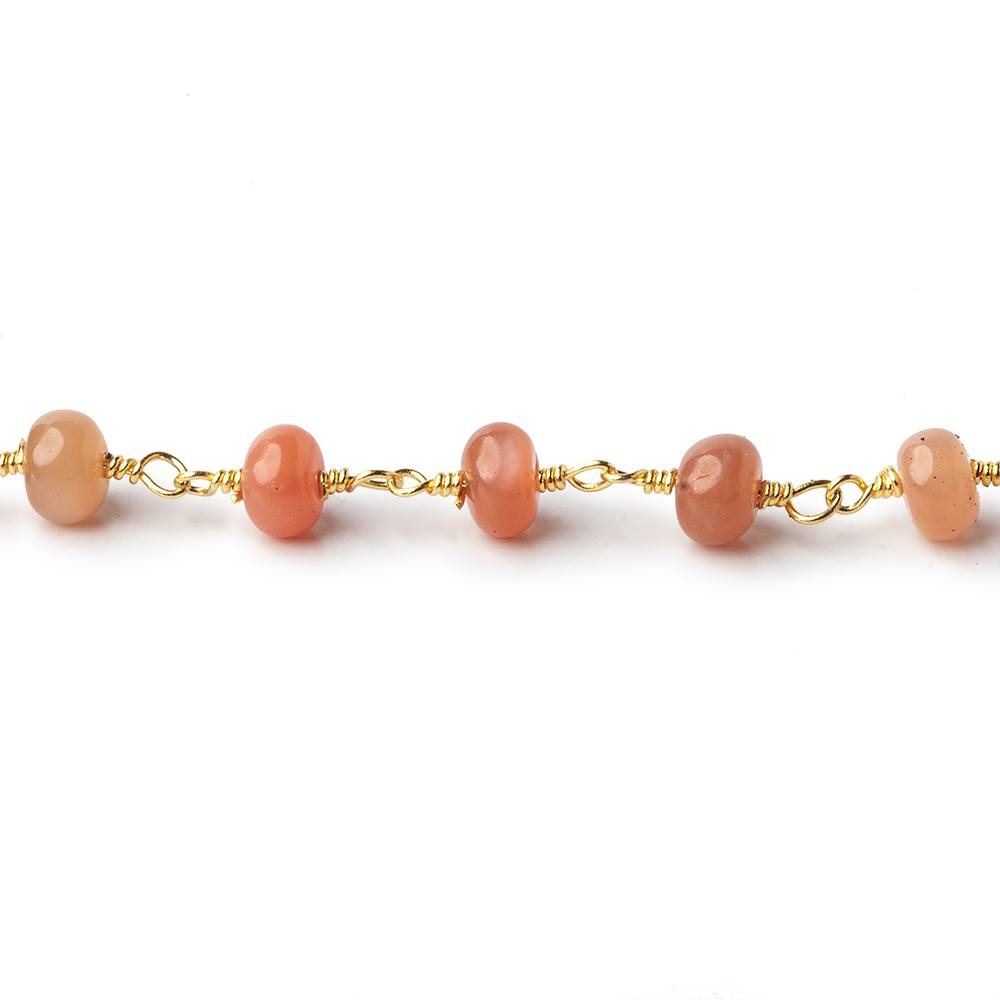 5.5-6mm Angel Skin Peach Moonstone plain rondelles Gold plated Chain by the foot 27 beads per - Beadsofcambay.com