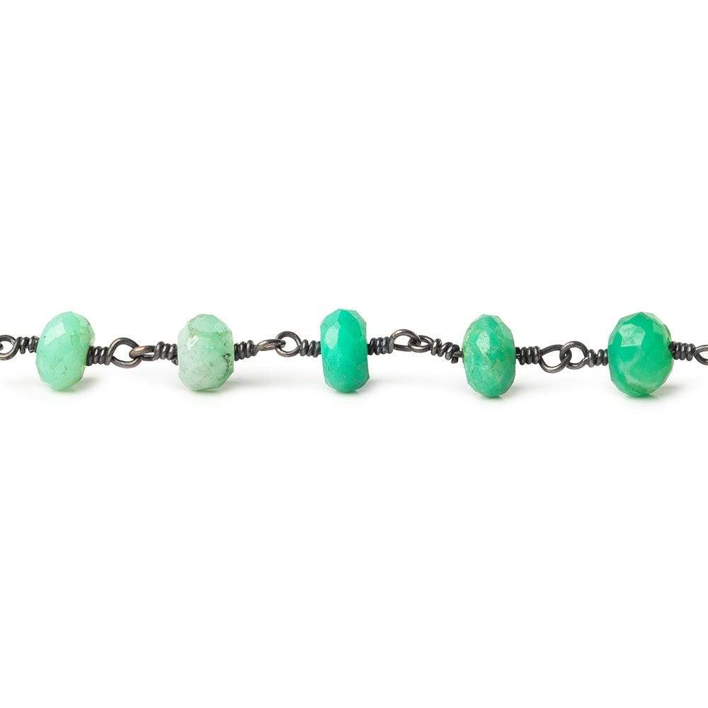5.5-6mm Chrysoprase faceted rondelle Black Gold plated Chain by the foot - Beadsofcambay.com