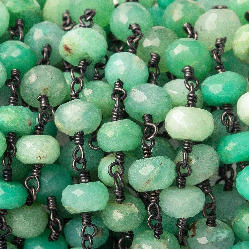 5.5-6mm Chrysoprase faceted rondelle Black Gold plated Chain by the foot - Beadsofcambay.com