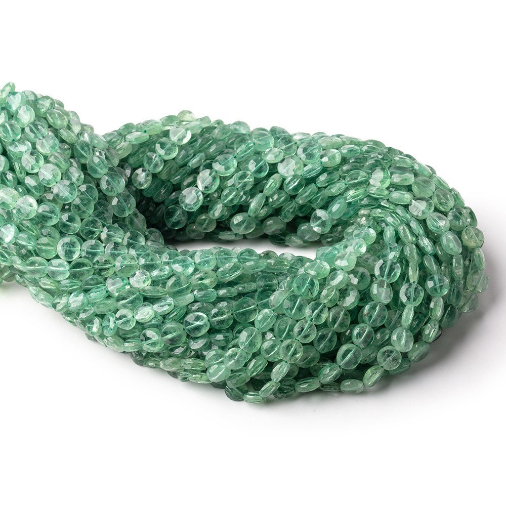 5.5-6mm Green Kyanite Faceted Coin Beads 14 inch 54 pieces - Beadsofcambay.com