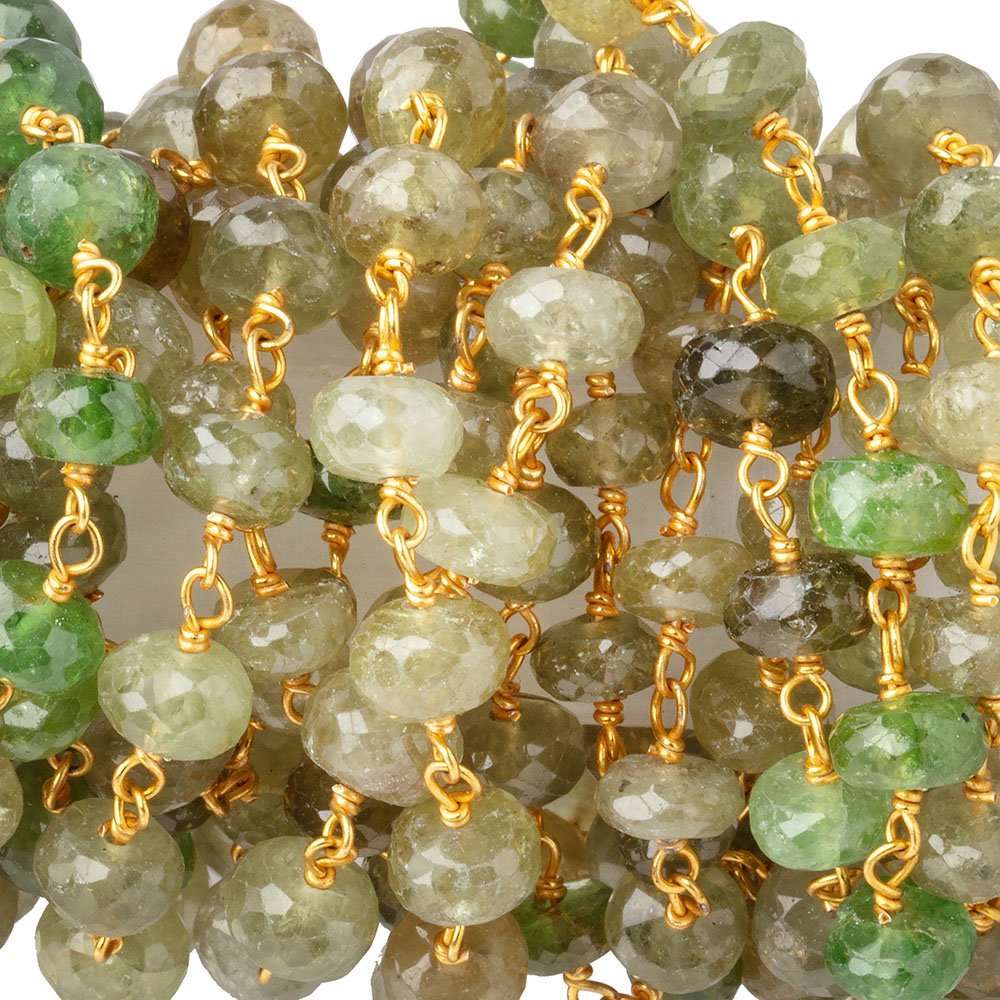 5.5-6mm Grossular Garnet Faceted Rondelles on Vermeil Chain with 34 beads per foot - Beadsofcambay.com
