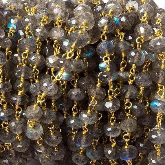 5.5-6mm Labradorite Faceted Rondelles on Vermeil Chain by the foot - Beadsofcambay.com