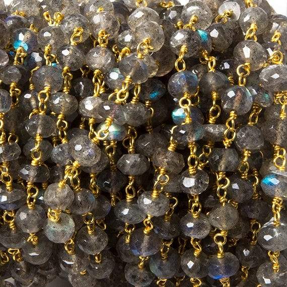5.5-6mm Labradorite Faceted Rondelles on Vermeil Chain by the foot - Beadsofcambay.com