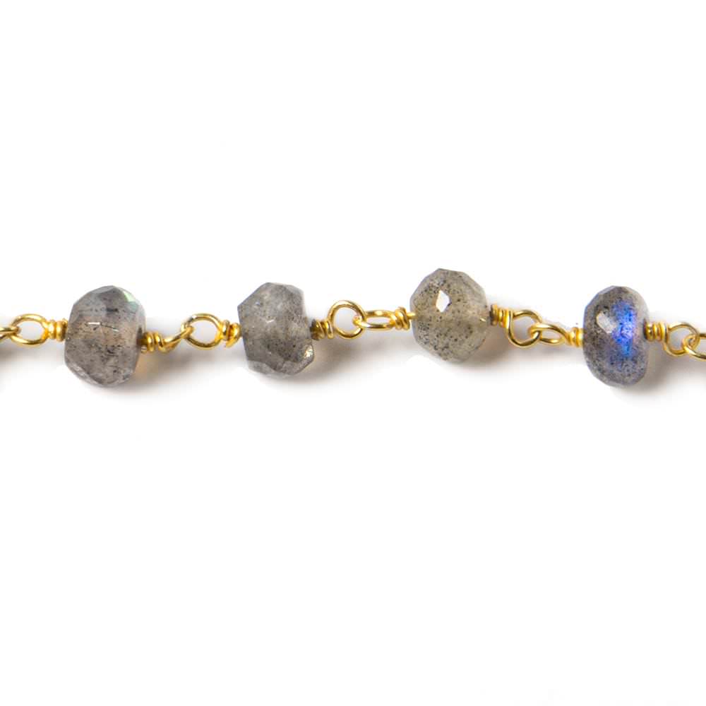 5.5-6mm Labradorite Faceted Rondelles on Vermeil Chain by the foot - Beadsofcambay.com