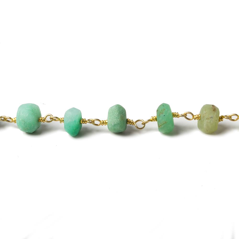 5.5-6mm Matte Chrysoprase faceted rondelle Gold Chain by the foot 31 beads - Beadsofcambay.com