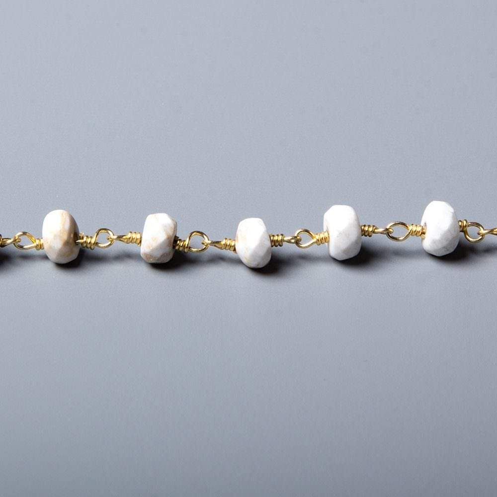 5.5-6mm Matte Tan Agate faceted rondelle Gold Chain by the foot 31 pcs - Beadsofcambay.com