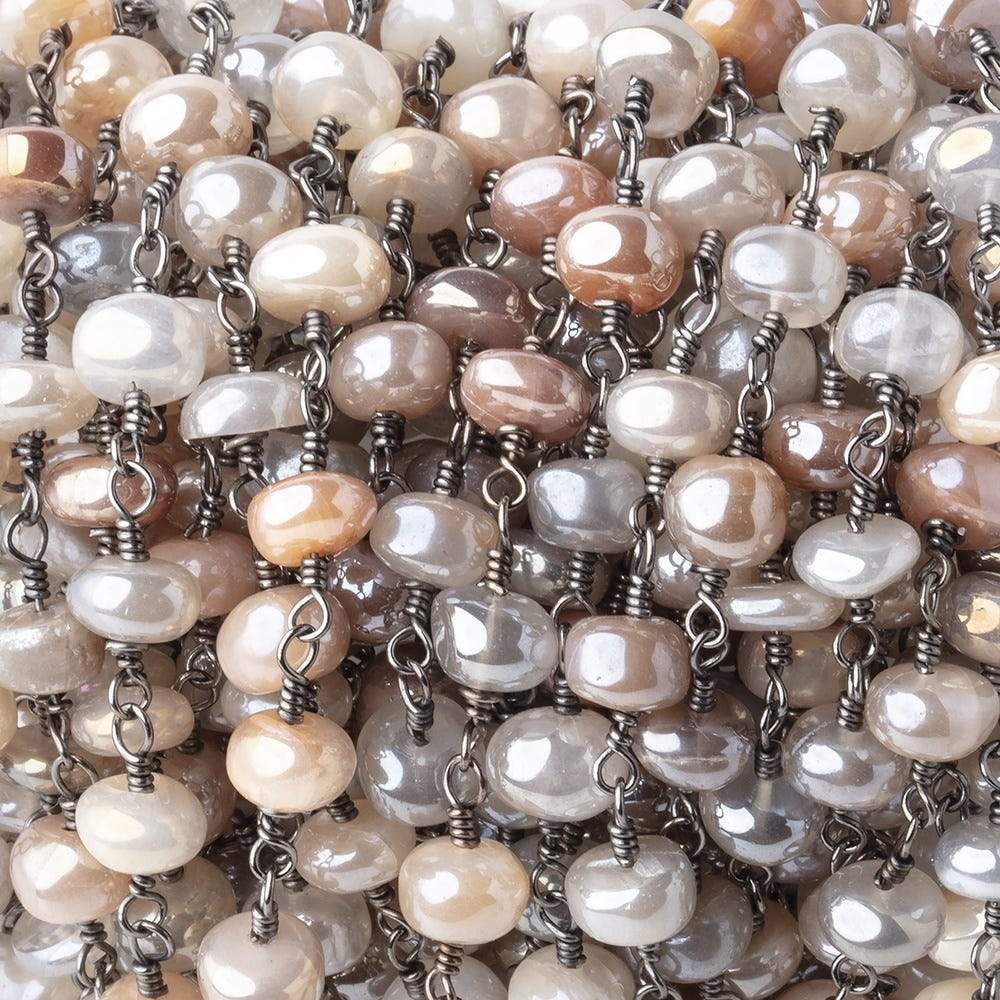 5.5-6mm Mystic Multi Moonstone Plain Rondelles Black Gold Plated Chain by the Foot - Beadsofcambay.com