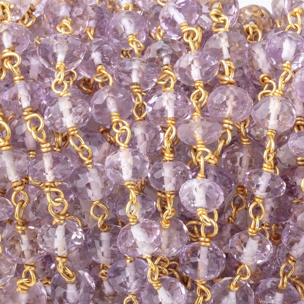 5.5-6mm Pink Amethyst Faceted Rondelle Beads on Vermeil Chain - Beadsofcambay.com