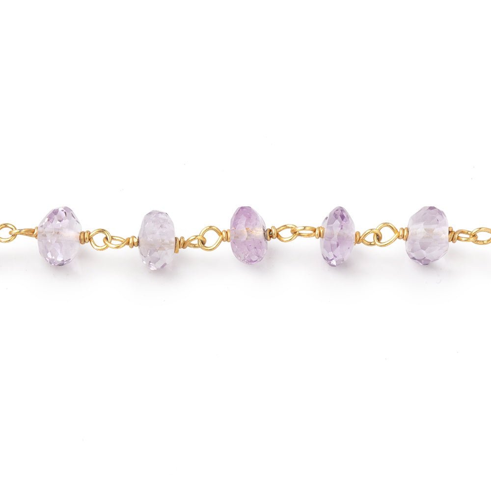 5.5-6mm Pink Amethyst Faceted Rondelle Beads on Vermeil Chain - Beadsofcambay.com