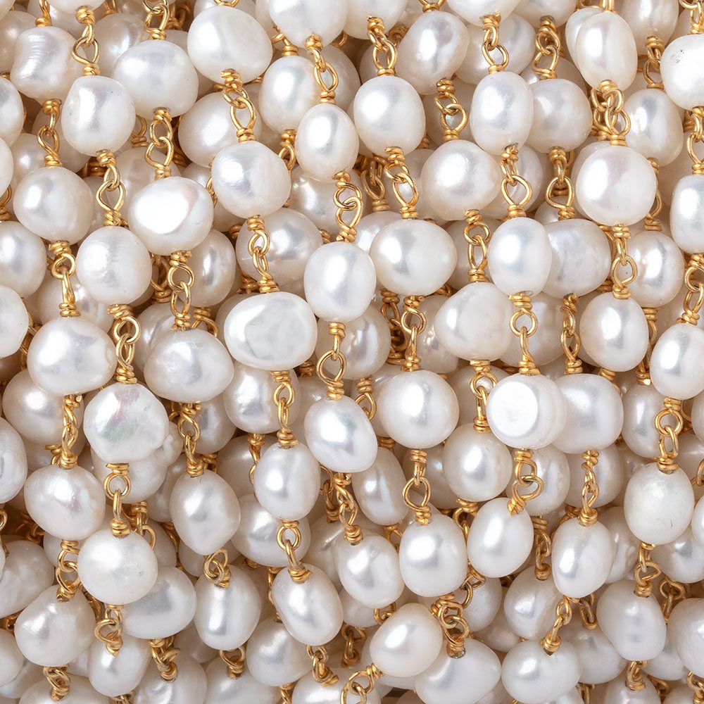 5.5-6mm White Baroque Pearls on Vermeil Chain - Beadsofcambay.com