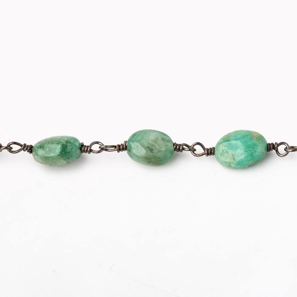 5.5-7.5mm Emerald Plain Oval Beads on Black Gold over .925 Silver Chain - Beadsofcambay.com