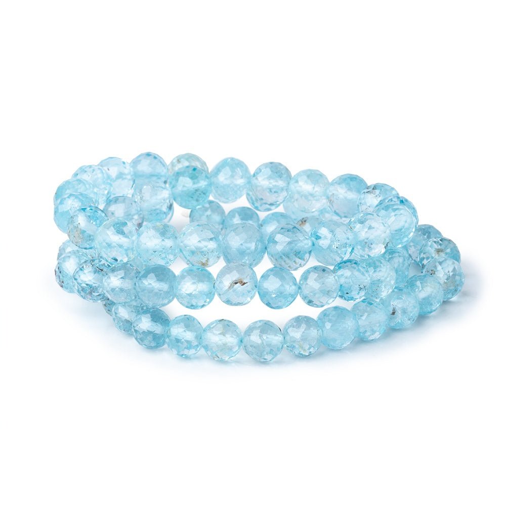 5.5-7mm Sky Blue Topaz Faceted Round Beads 16 inch 69 pieces A - Beadsofcambay.com