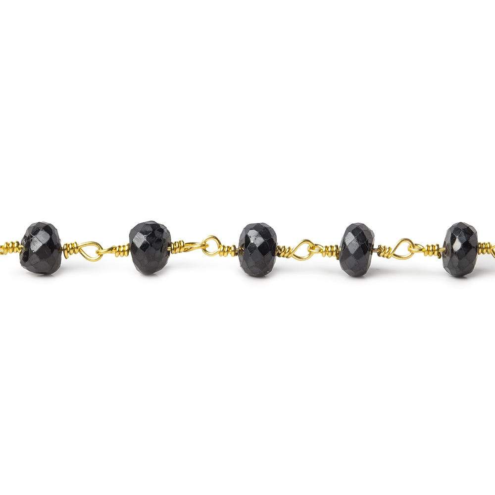5.5mm Black Spinel faceted rondelle Gold plated Chain by the foot 30 beads - Beadsofcambay.com
