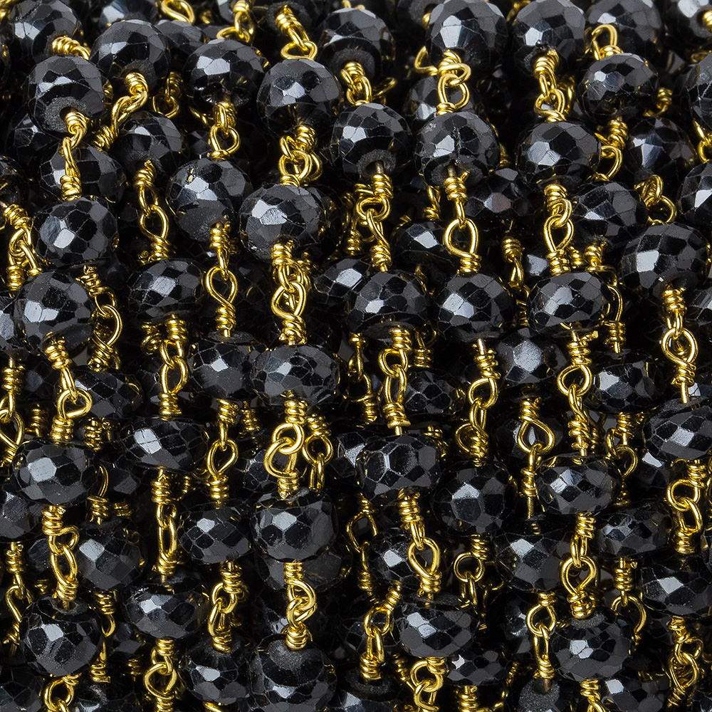 5.5mm Black Spinel faceted rondelle Gold plated Chain by the foot 30 beads - Beadsofcambay.com
