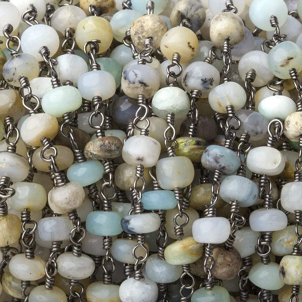 5.5mm Blue Peruvian Opal Plain Rondelle Black Gold plated Chain by the foot - Beadsofcambay.com