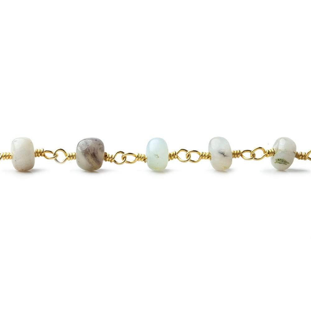 5.5mm Blue Peruvian Opal Plain Rondelle Gold plated Chain by the foot - Beadsofcambay.com