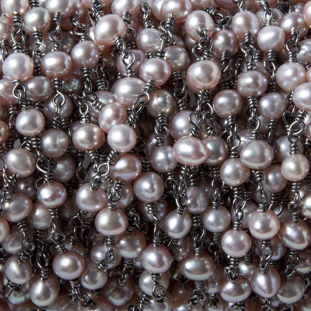 5.5mm Ice Pink Oval Pearl Black Gold .925 Silver Chain by the foot 36 pieces - Beadsofcambay.com