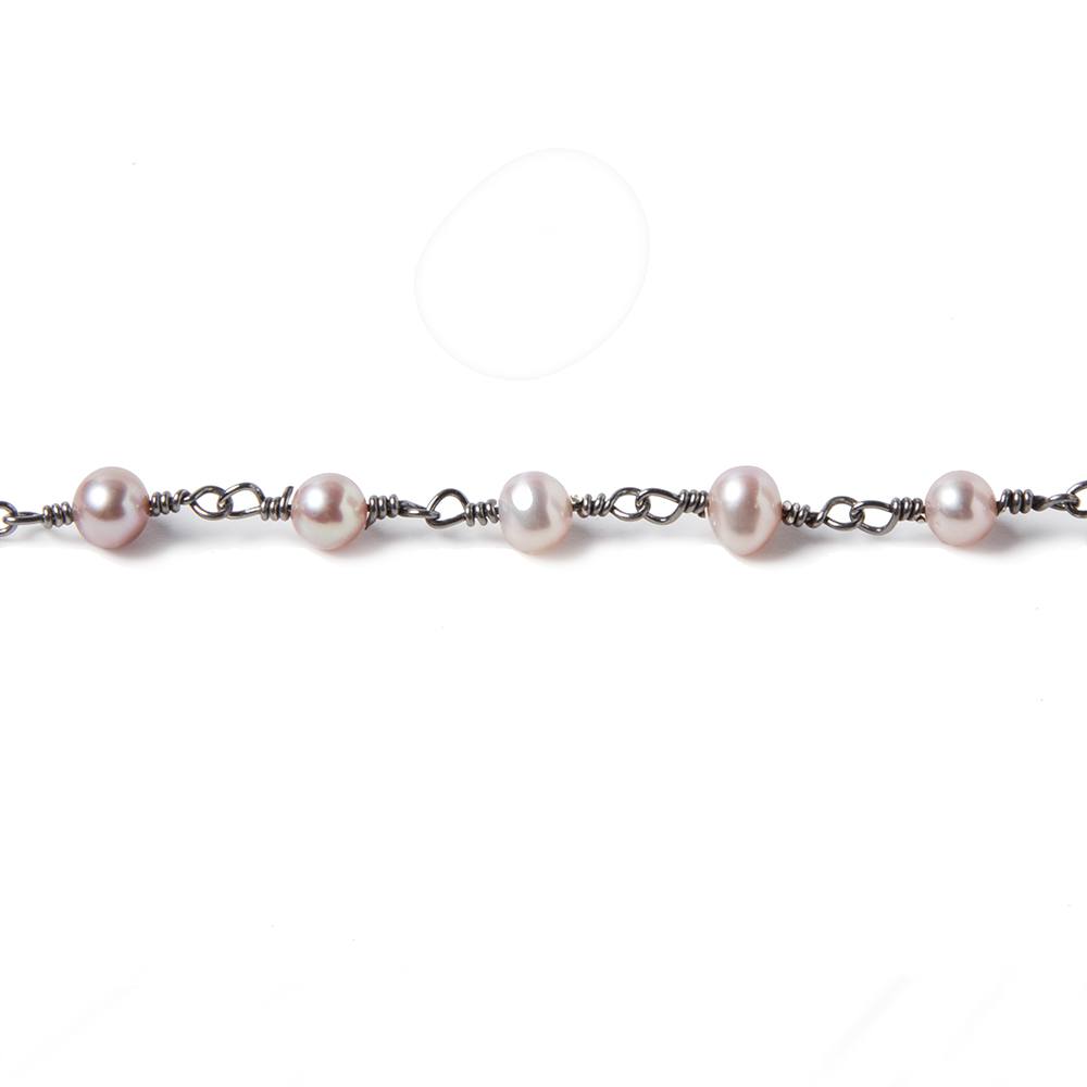 5.5mm Ice Pink Oval Pearl Black Gold .925 Silver Chain by the foot 36 pieces - Beadsofcambay.com